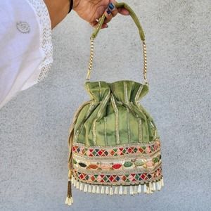 NWT Sage green zardozi potli bag for bride beaded green potli purse for wedding